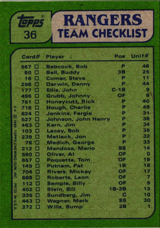 1982 Topps Rangers Team Leaders - Al Oliver/George Medich