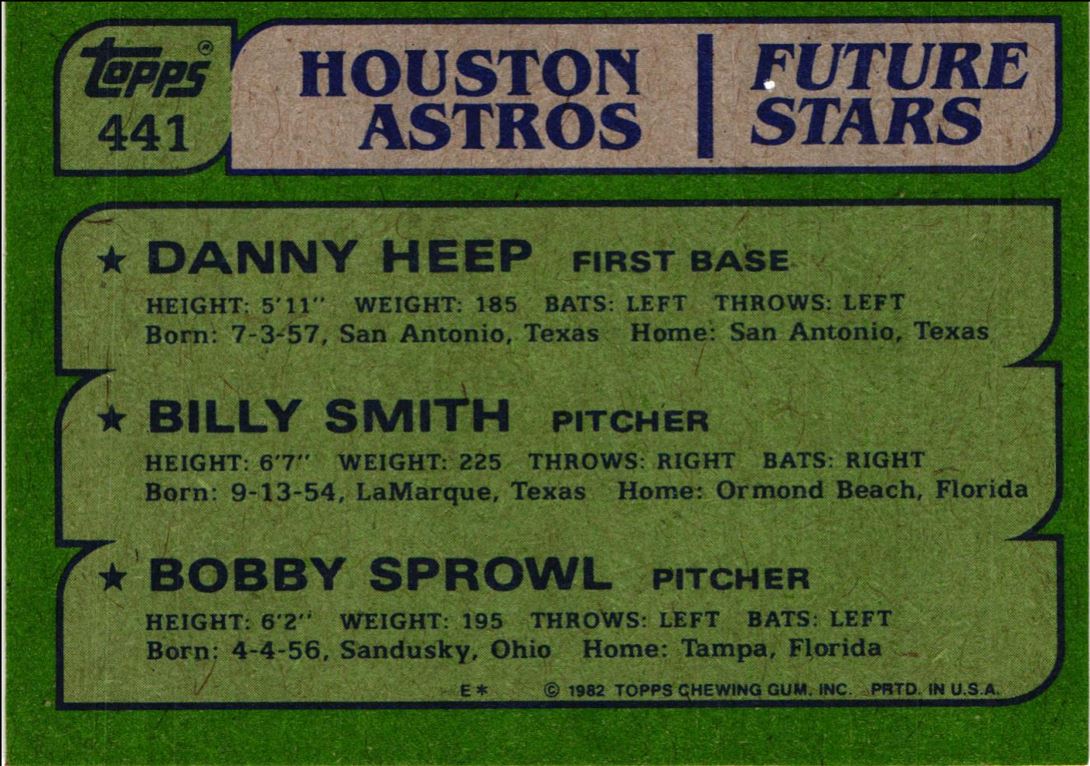 1982 Topps Astros Future Stars - Danny Heep/Billy Smith/Bobby Sprowl