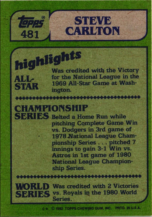 1982 Topps Steve Carlton