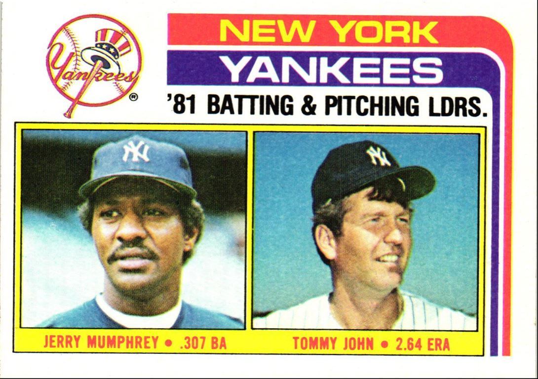 1982 Topps Yankees Team Leaders - Jerry Mumphrey/Tommy John