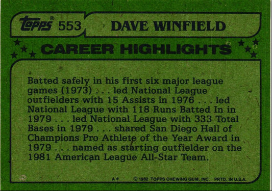 1982 Topps Dave Winfield