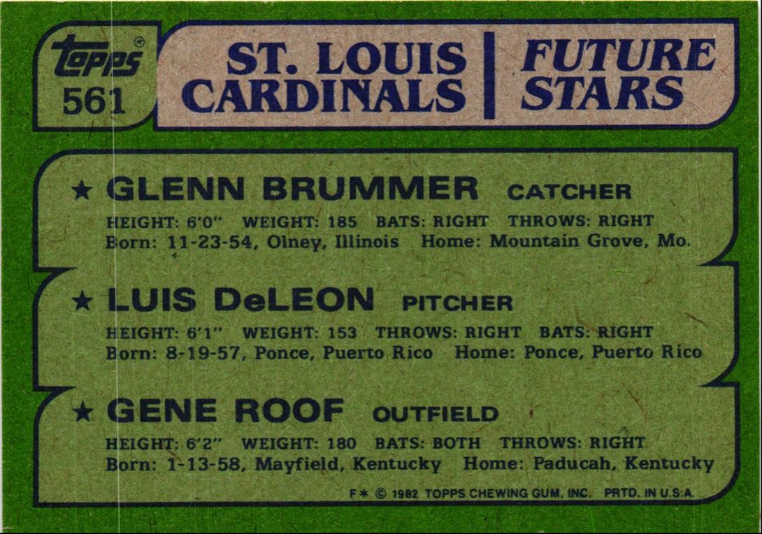 1982 Topps Cardinals Future Stars - Glenn Brummer/Luis DeLeon/Gene Roof