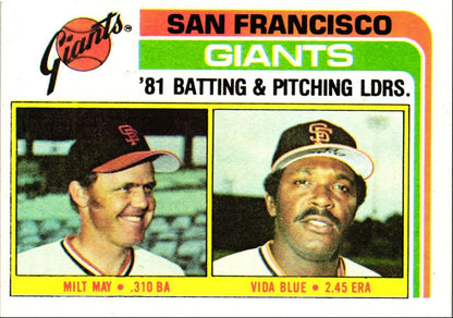 1982 Topps Giants Team Leaders - Milt May/Vida Blue