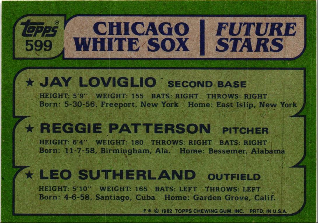 1982 Topps White Sox Future Stars - Jay Loviglio/Reggie Patterson/Leo Sutherland