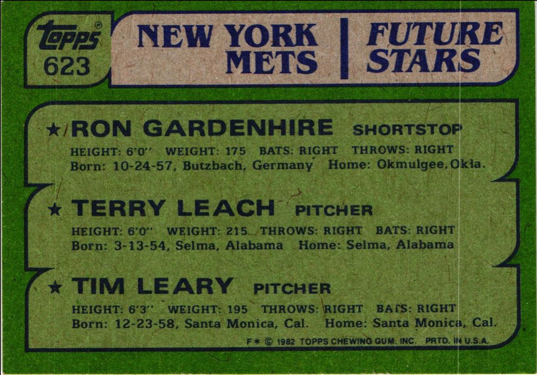 1982 Topps Mets Future Stars - Ron Gardenhire/Terry Leach/Tim Leary