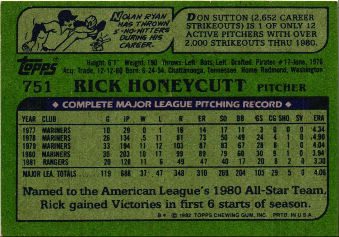 1982 Topps Rick Honeycutt