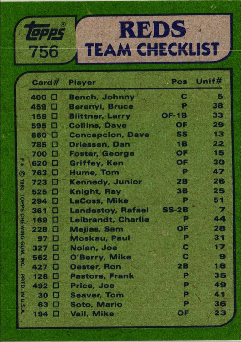 1982 Topps Reds Team Leaders - Ken Griffey/Tom Seaver