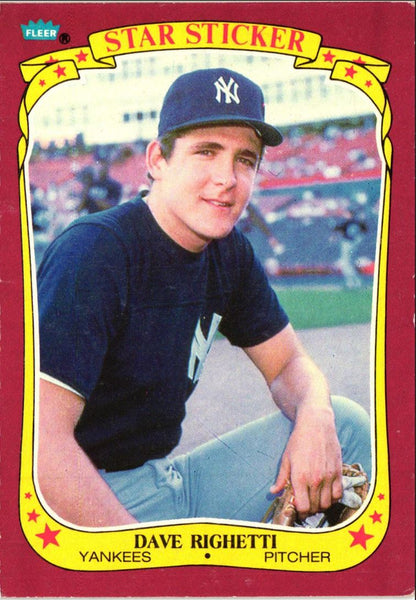 1986 Fleer Star Stickers Dave Righetti