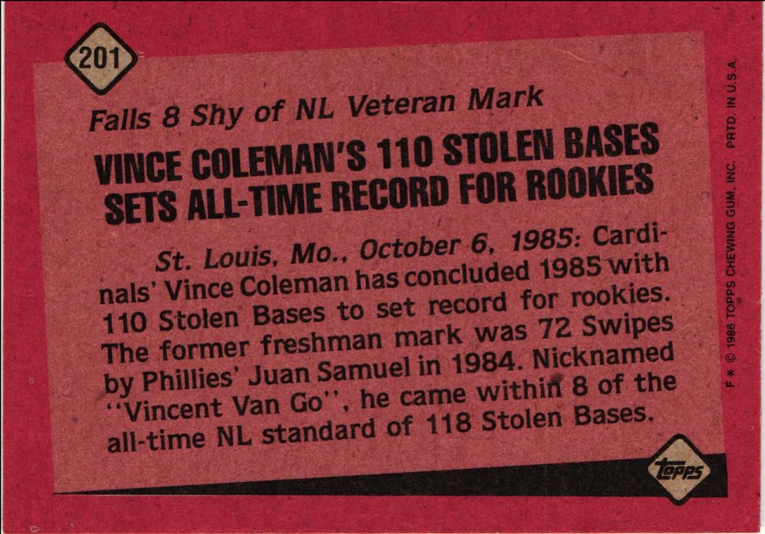 1986 Topps Vince Coleman