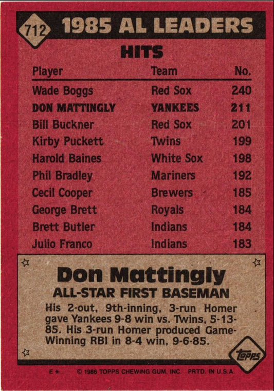 1986 Topps Don Mattingly