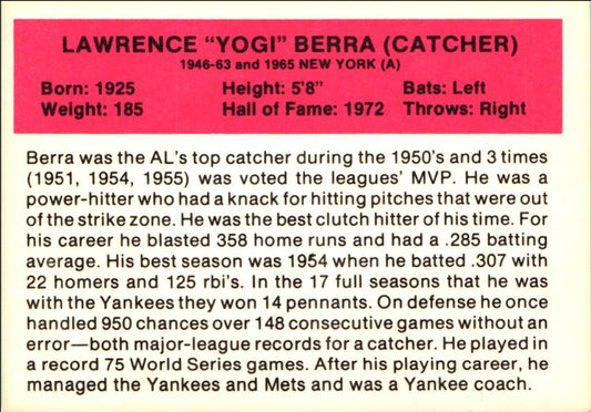 1987 Hygrade All-Time Greats Yogi Berra