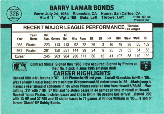 1988 Donruss Barry Bonds