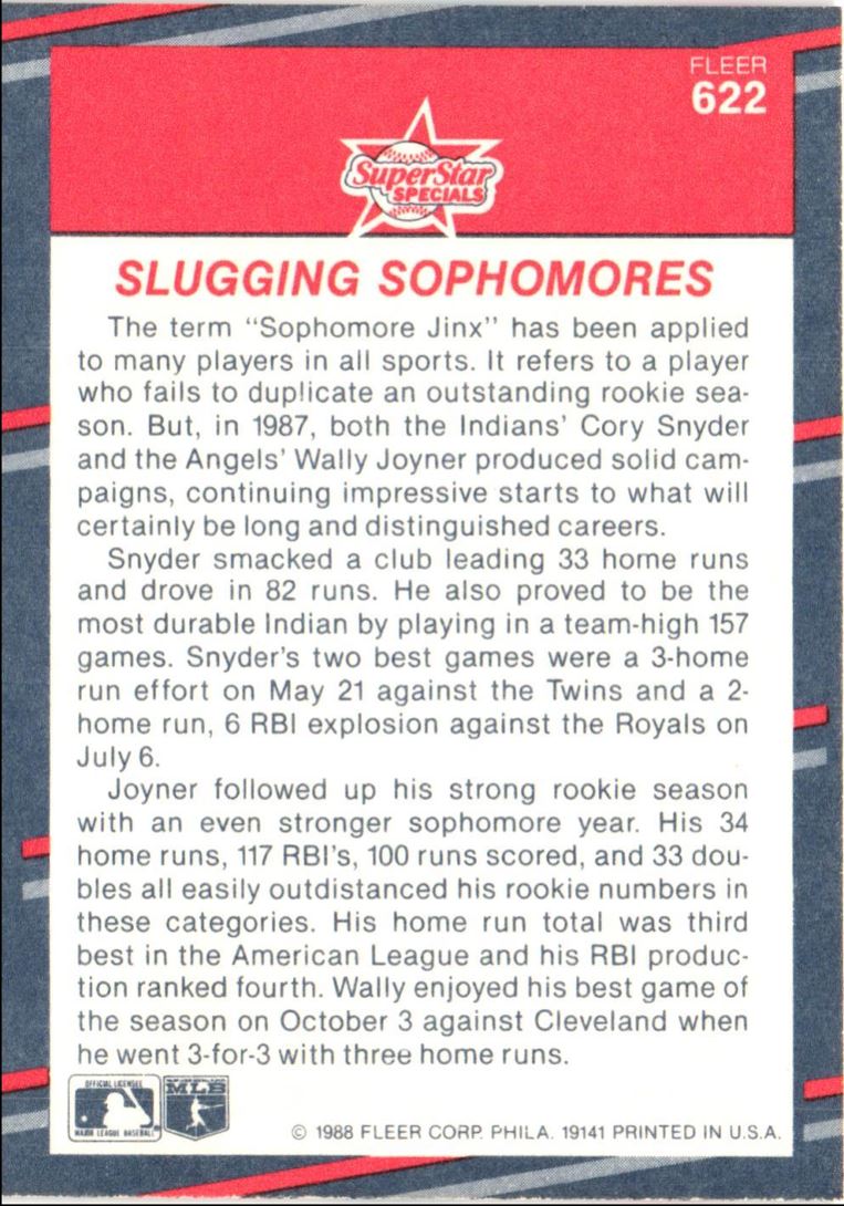 1988 Fleer Slugging Sophomores (Wally Joyner/Cory Snyder)