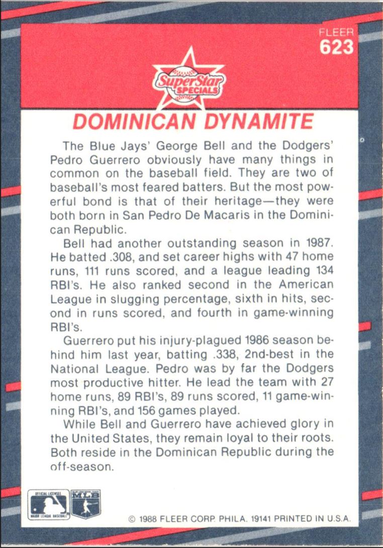 1988 Fleer Dominican Dynamite (George Bell/Pedro Guerrero)