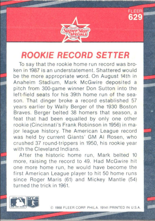 1988 Fleer Rookie Record Setter (Mark McGwire)