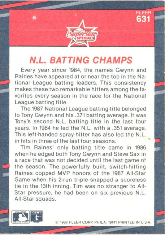 1988 Fleer N.L. Batting Champs (Tony Gwynn/Tim Raines)