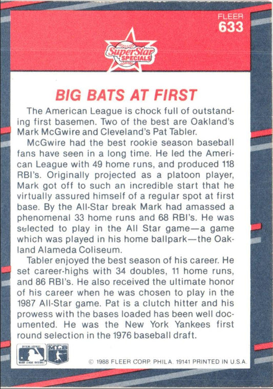 1988 Fleer Big Bats At First (Pat Tabler/Mark McGwire)