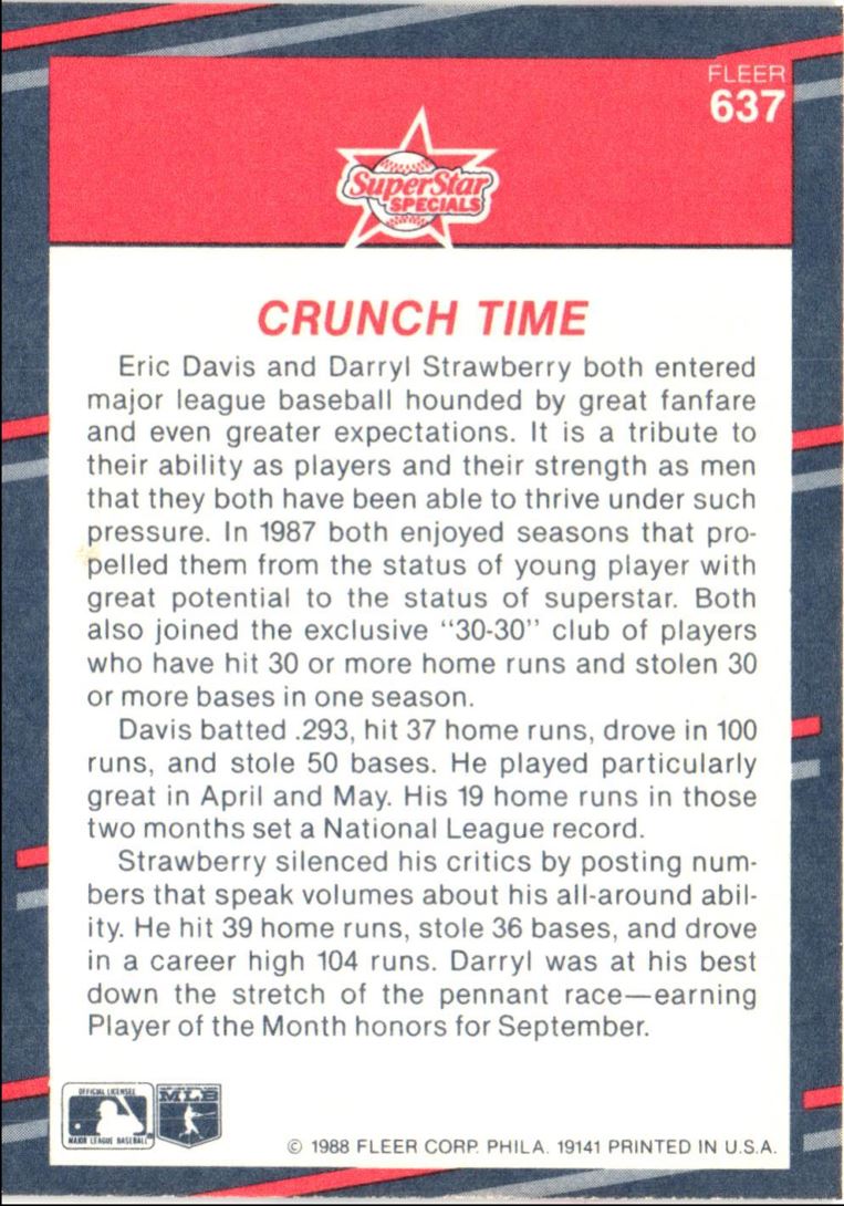 1988 Fleer Crunch Time (Darryl Strawberry/Eric Davis)