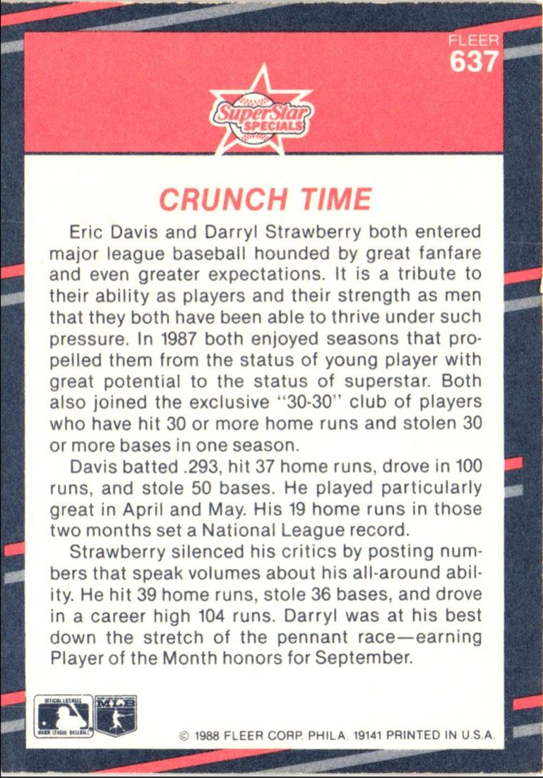 1988 Fleer Crunch Time (Darryl Strawberry/Eric Davis)