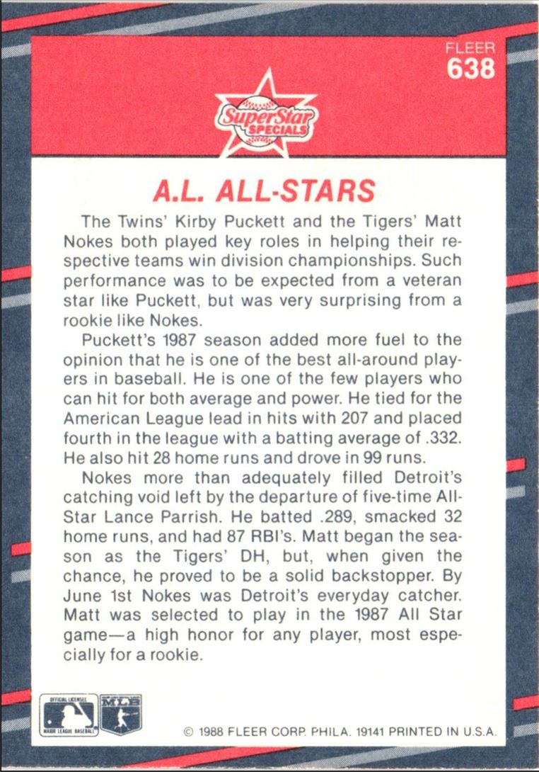 1988 Fleer A.L. All-Stars (Matt Nokes/Kirby Puckett)