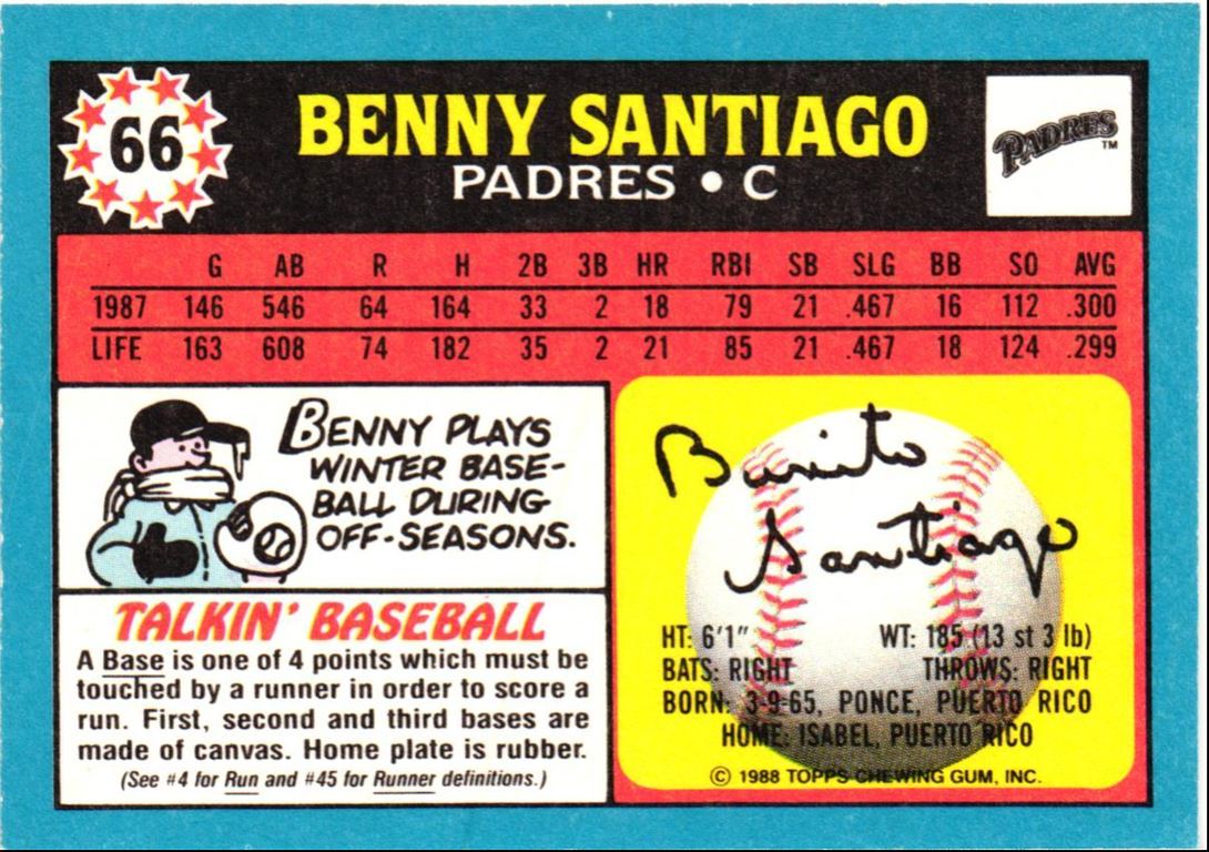 1988 Topps UK Minis Benny Santiago