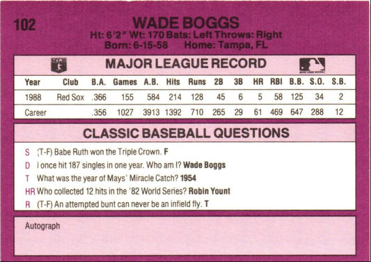 1989 Classic Wade Boggs