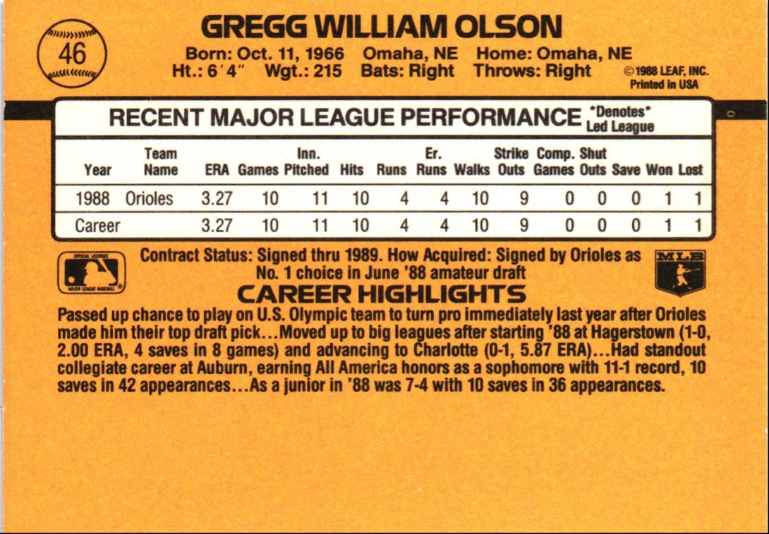 1989 Donruss Gregg Olson