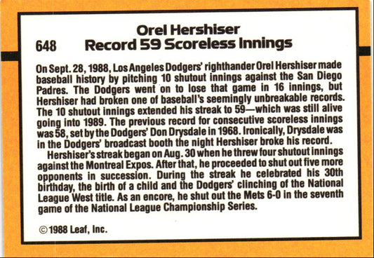 1989 Donruss 59 and Counting Orel Hershiser