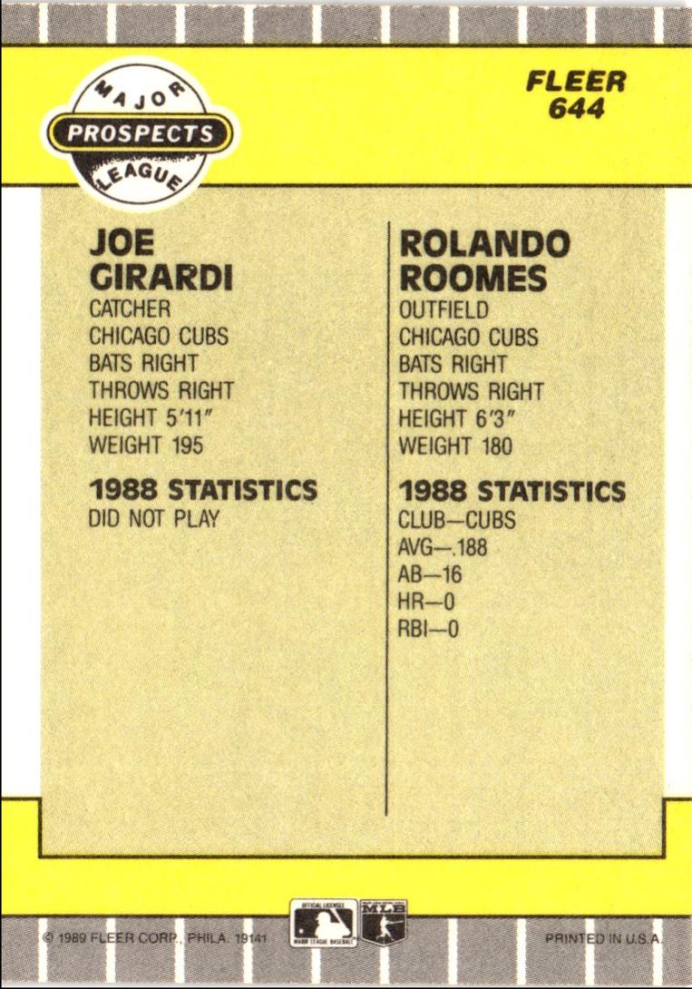 1989 Fleer Joe Girardi/Rolando Roomes