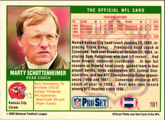 1989 Pro Set Marty Schottenheimer