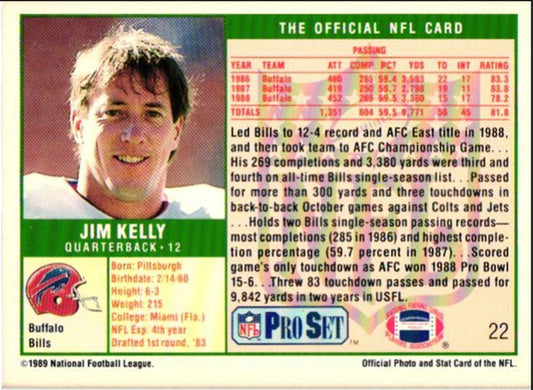 1989 Pro Set Jim Kelly