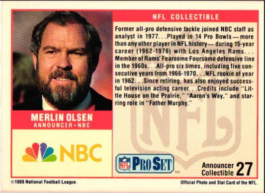 1989 Pro Set Announcers Merlin Olsen