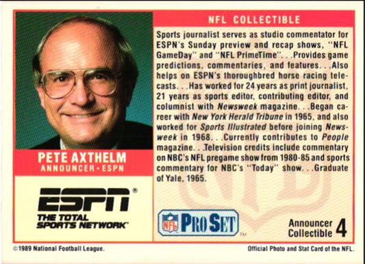 1989 Pro Set Announcers Pete Axthelm