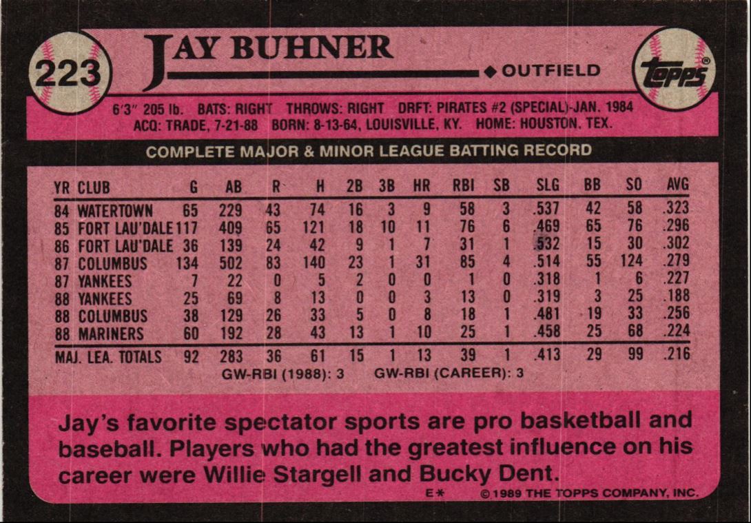 1989 Topps Jay Buhner