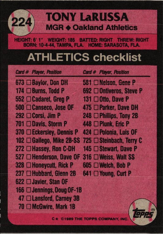 1989 Topps Tony LaRussa