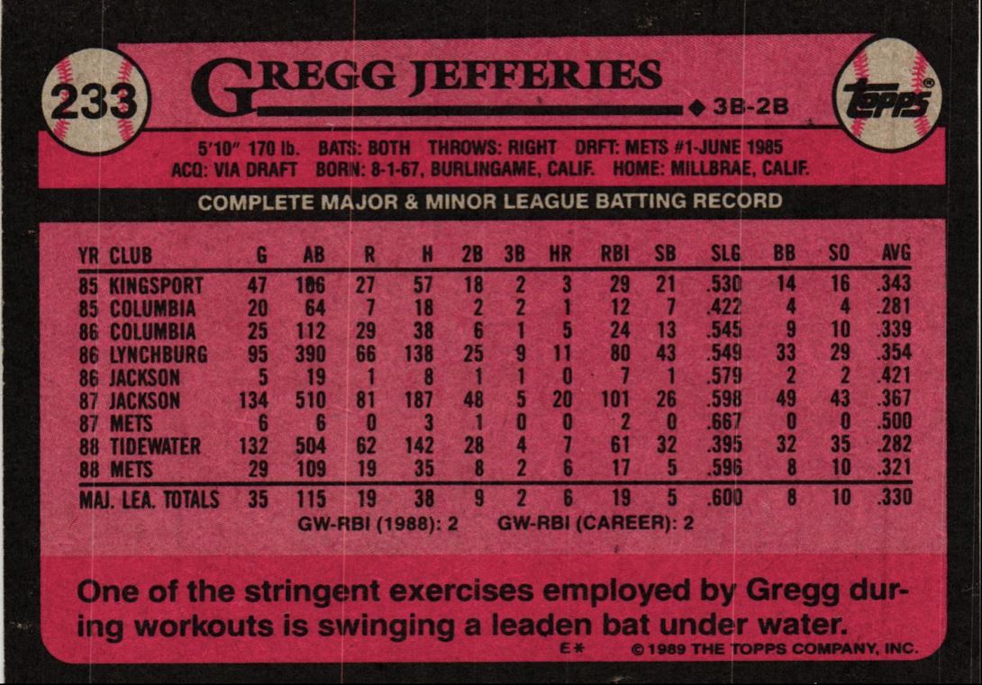 1989 Topps Gregg Jefferies