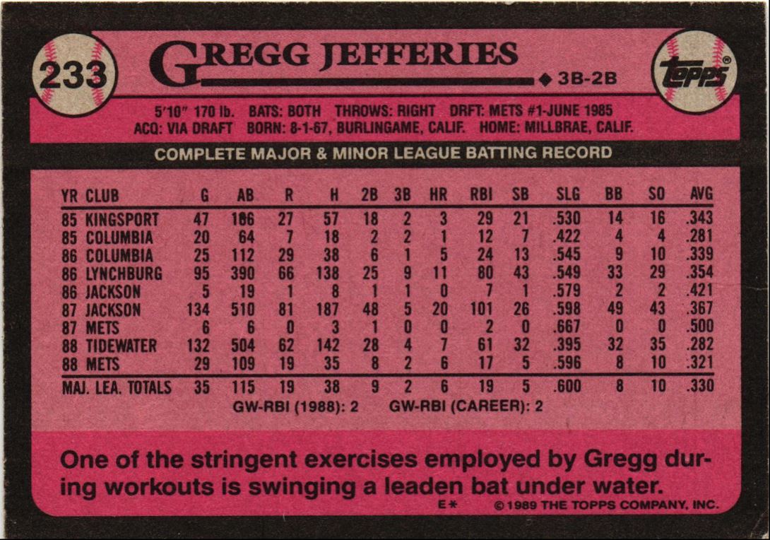 1989 Topps Gregg Jefferies