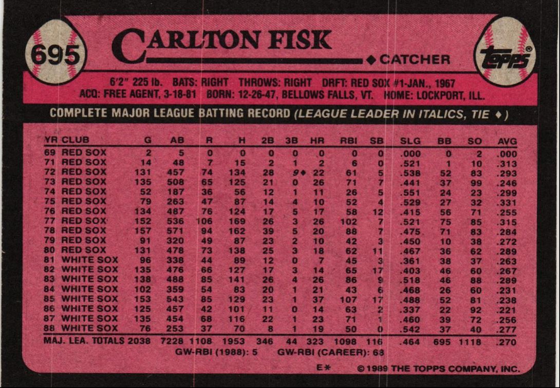 1989 Topps Carlton Fisk