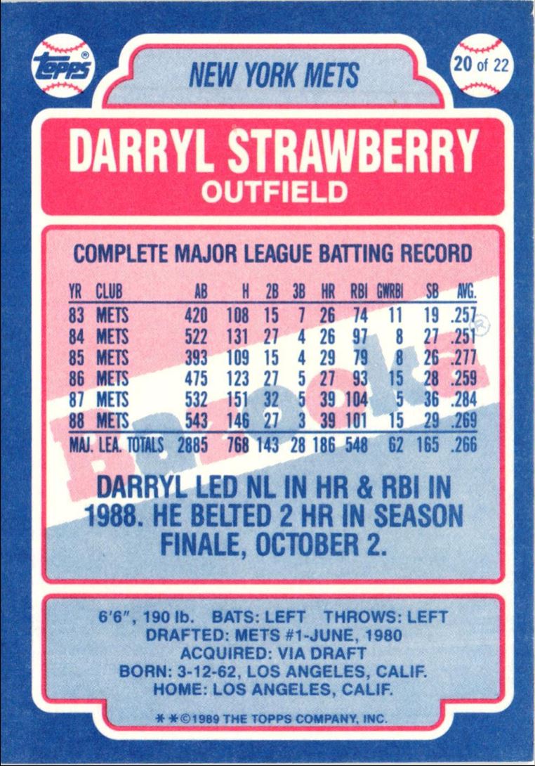 1989 Topps Bazooka Darryl Strawberry