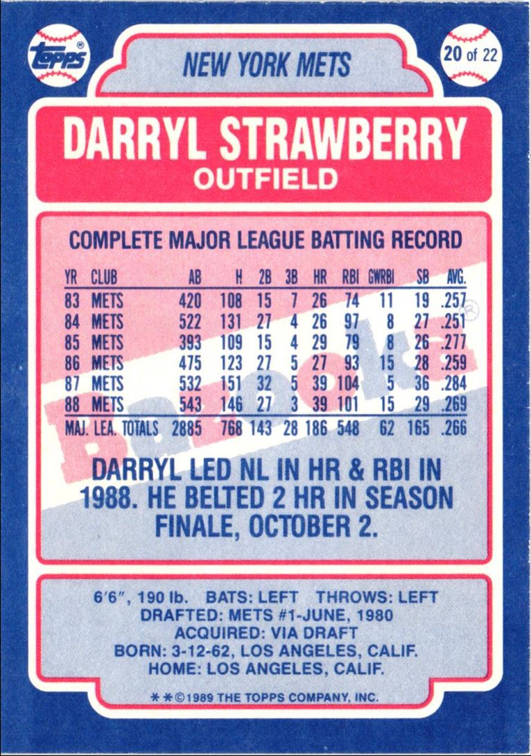 1989 Topps Bazooka Darryl Strawberry