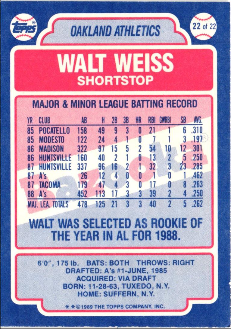 1989 Topps Bazooka Walt Weiss