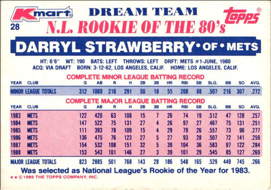 1989 Topps Kmart Dream Team Darryl Strawberry