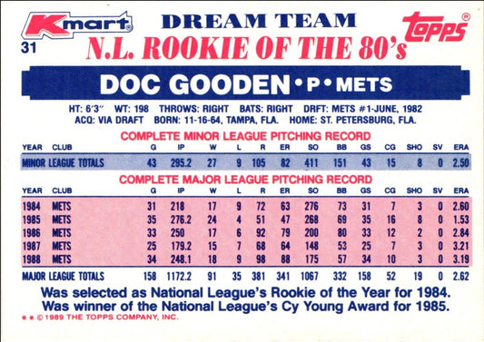 1989 Topps Kmart Dream Team Doc Gooden