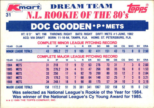 1989 Topps Kmart Dream Team Doc Gooden