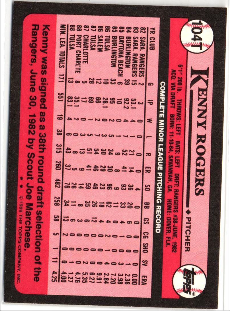 1989 Topps Traded Kenny Rogers