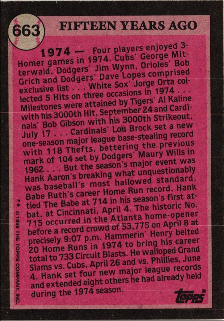 1989 Topps Turn Back the Clock Hank Aaron