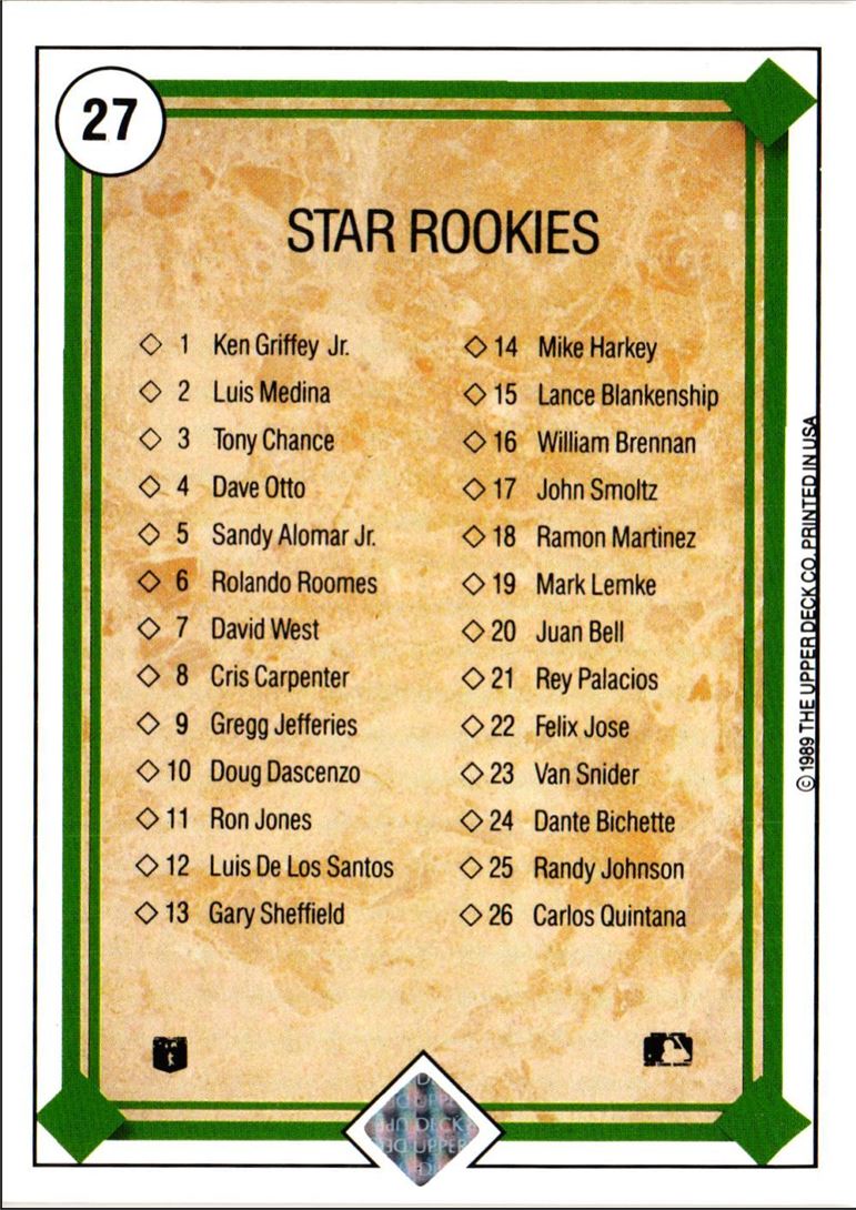 1989 Upper Deck Star Rookies Checklist