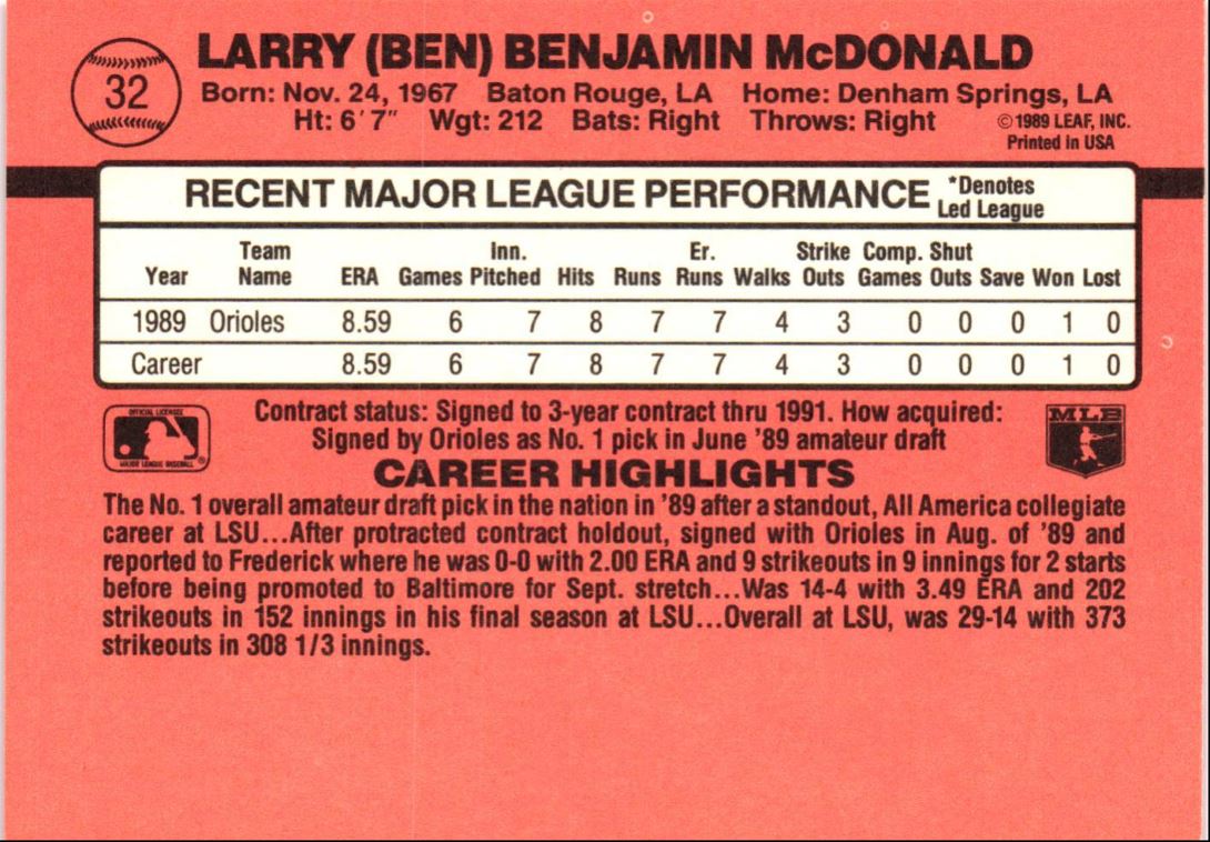 1990 Donruss Ben McDonald