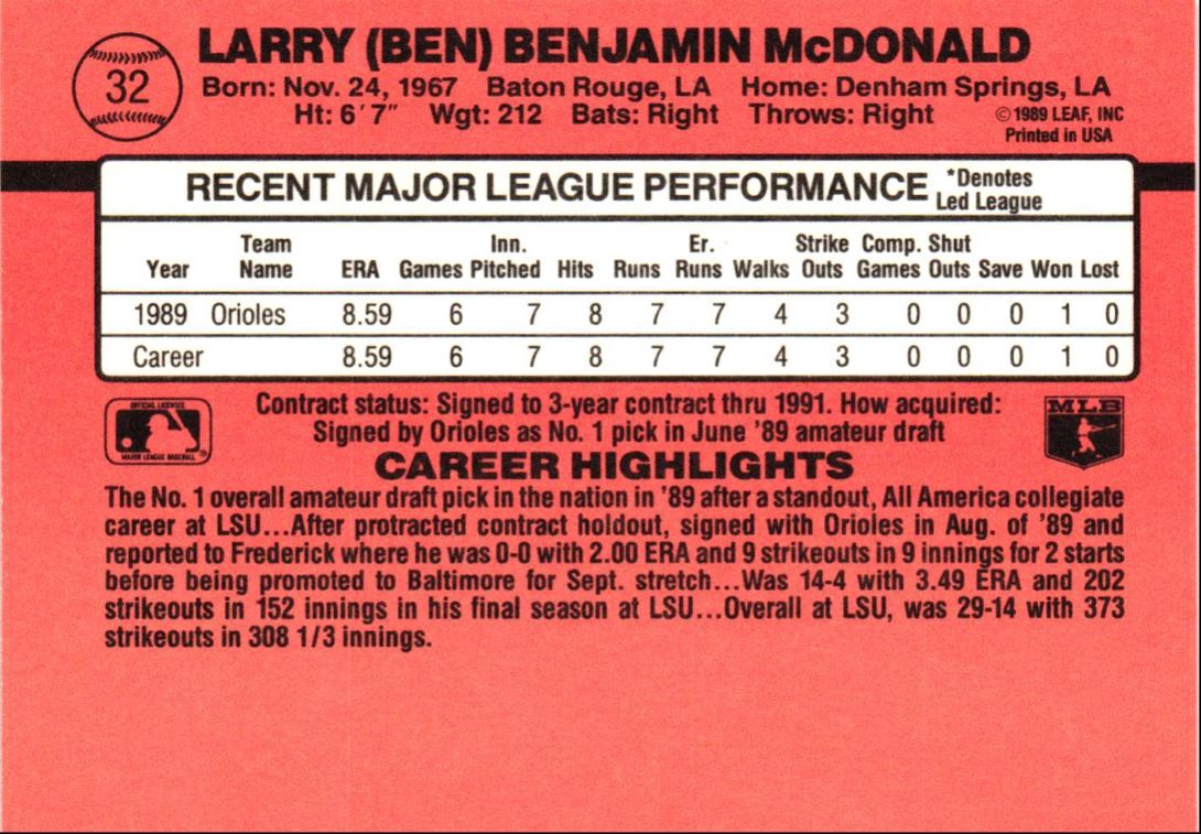 1990 Donruss Ben McDonald