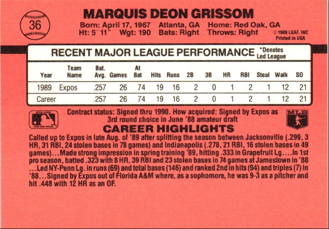 1990 Donruss Marquis Grissom